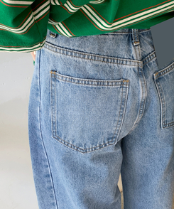 【丈別】スリットバンディングワイドデニムパンツ LIGHT BLUE