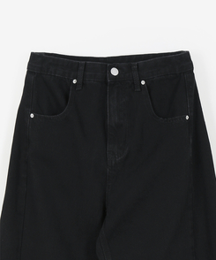 【丈別】スリットバンディングワイドデニムパンツ