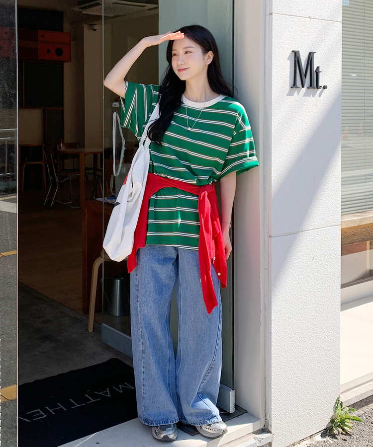 【丈別】スリットバンディングワイドデニムパンツ LIGHT BLUE