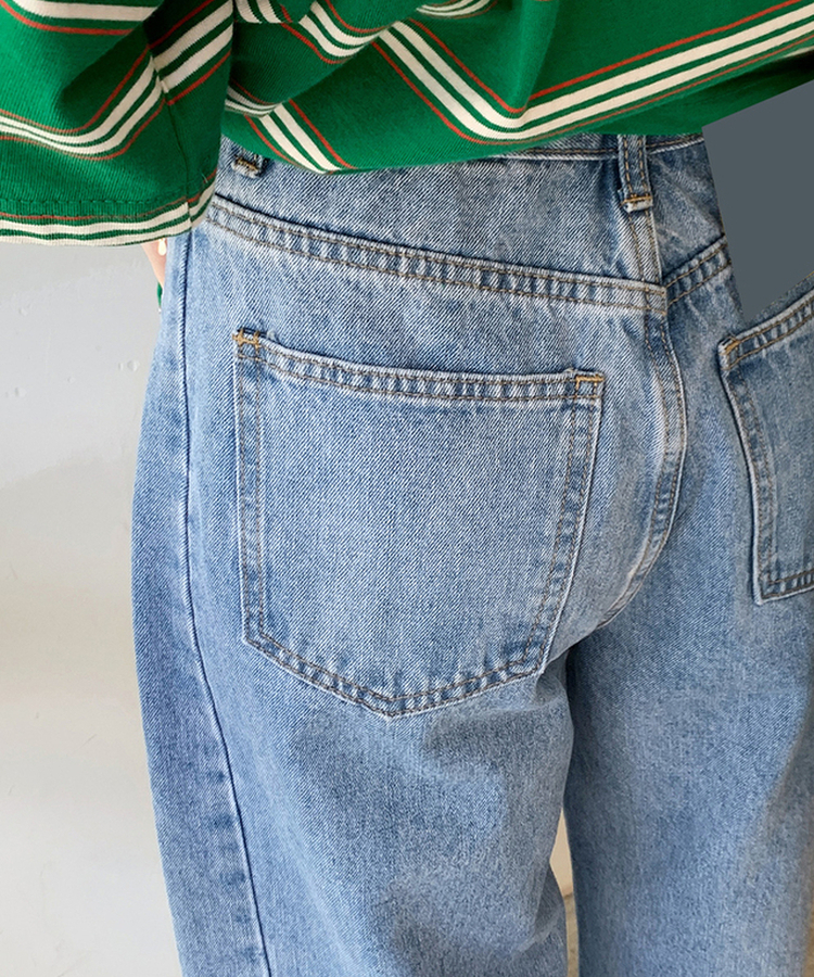 【丈別】スリットバンディングワイドデニムパンツ LIGHT BLUE