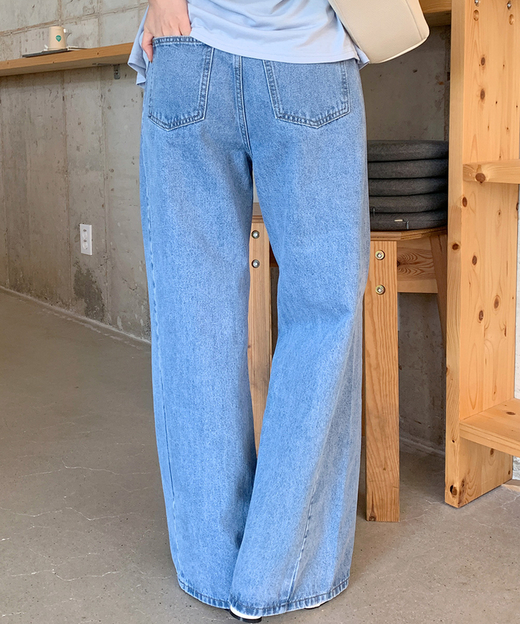 【丈別】スリットバンディングワイドデニムパンツ LIGHT BLUE