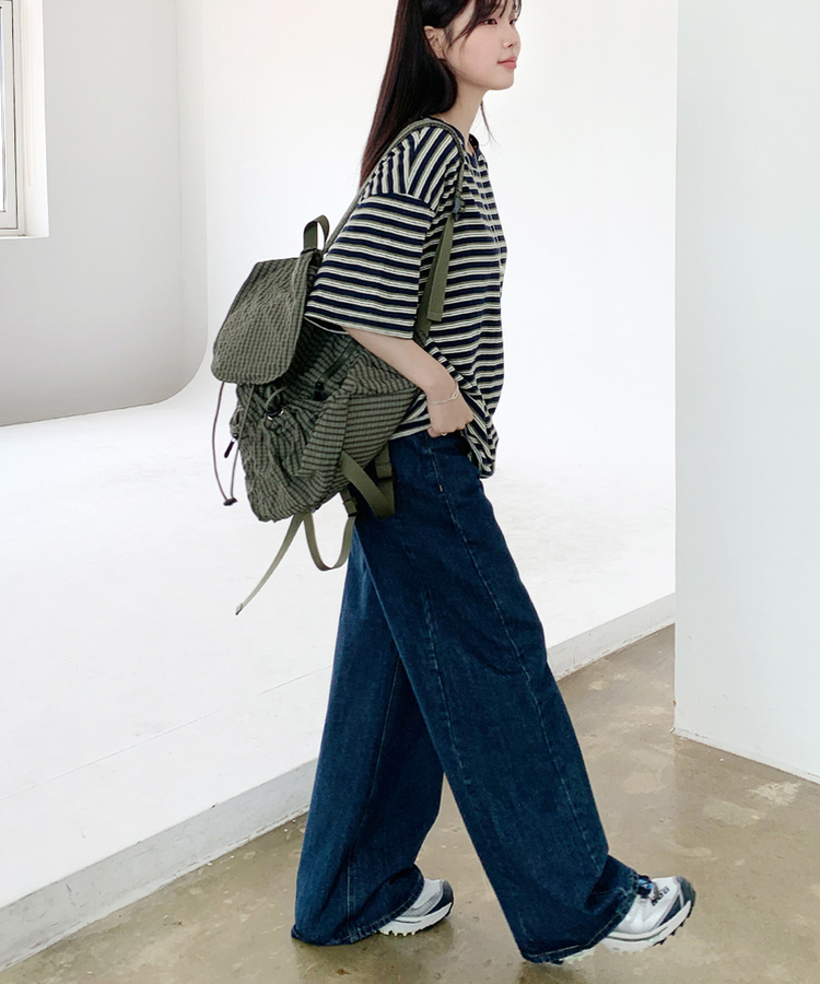 【丈別】スリットバンディングワイドデニムパンツ DEEP BLUE