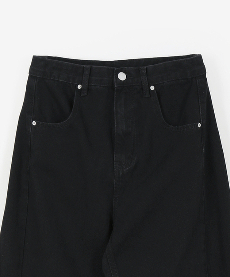 【丈別】スリットバンディングワイドデニムパンツ
