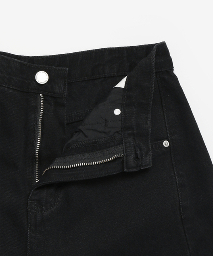 【丈別】スリットバンディングワイドデニムパンツ