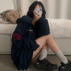 オーバーフィットフードジップアップ (5color) NAVY