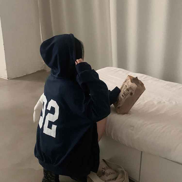 オーバーフィットフードジップアップ (5color) NAVY