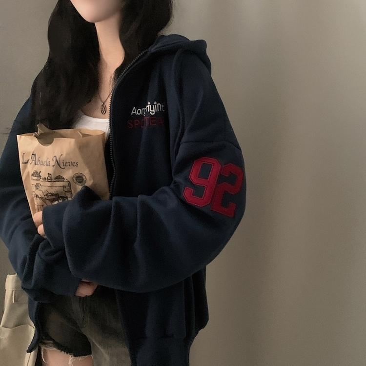 オーバーフィットフードジップアップ (5color) NAVY