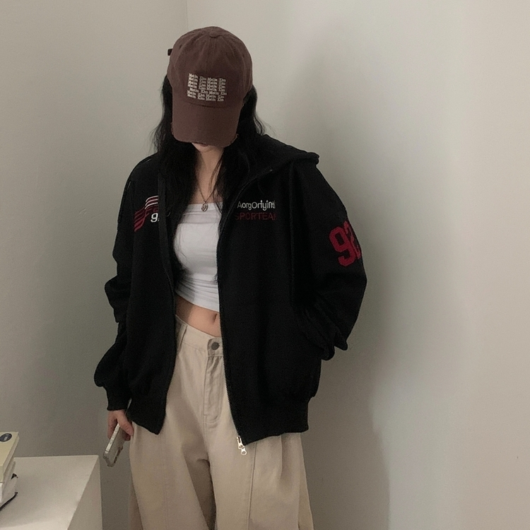 オーバーフィットフードジップアップ (5color) BLACK