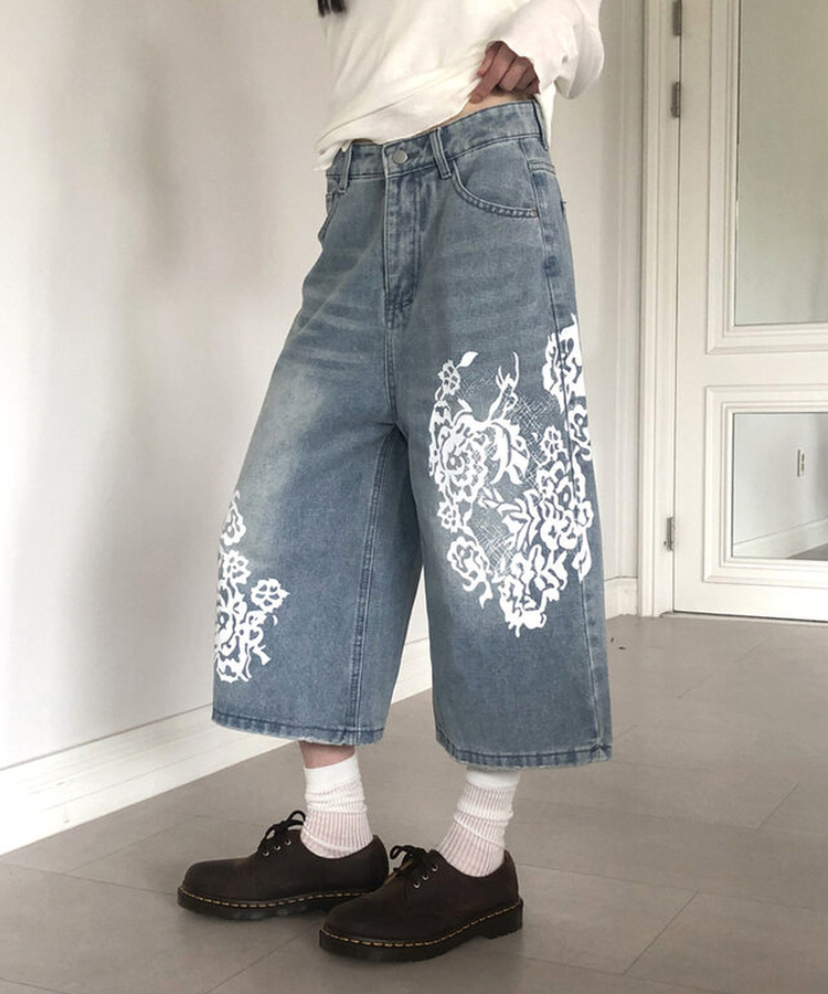 SPS35932 プリントデニムバミューダパンツ ショートパンツ