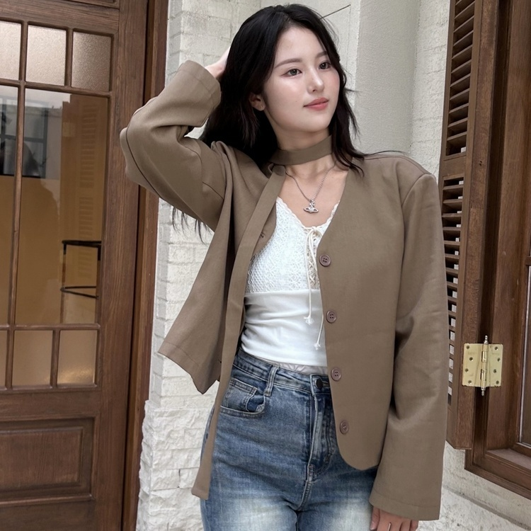 タイSET】Vネックノーカラージャケット｜ジャケット｜韓国ファッション