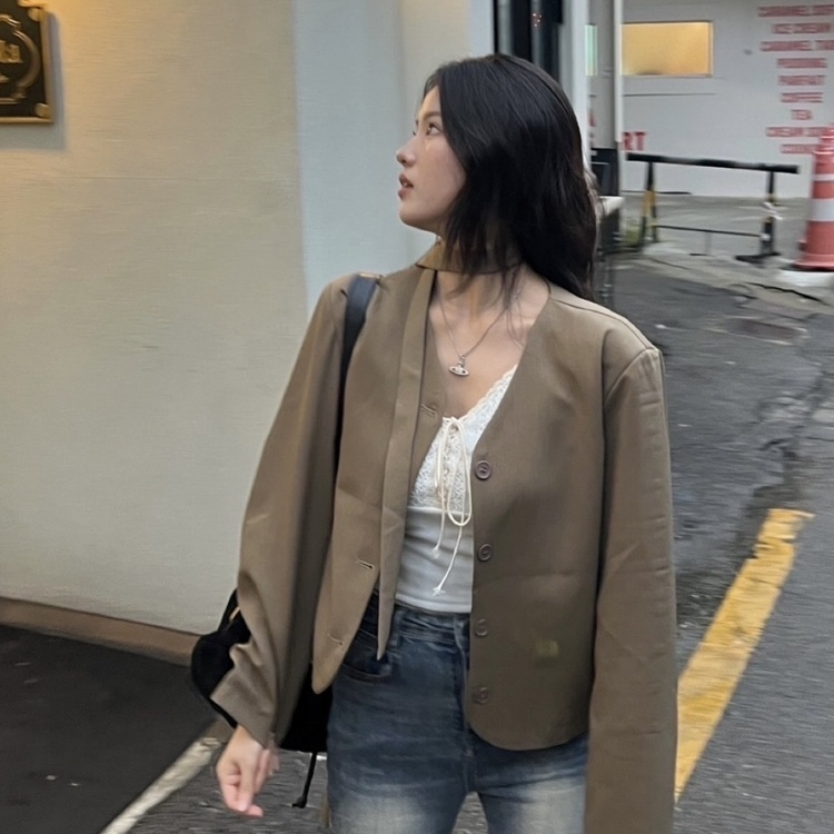 タイSET】Vネックノーカラージャケット｜ジャケット｜韓国ファッション