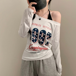 1997 가을 긴팔 원숄더 오프숄더 긴팔티 화이트