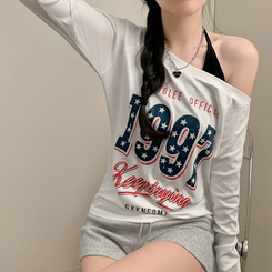 1997 가을 긴팔 원숄더 오프숄더 긴팔티 화이트