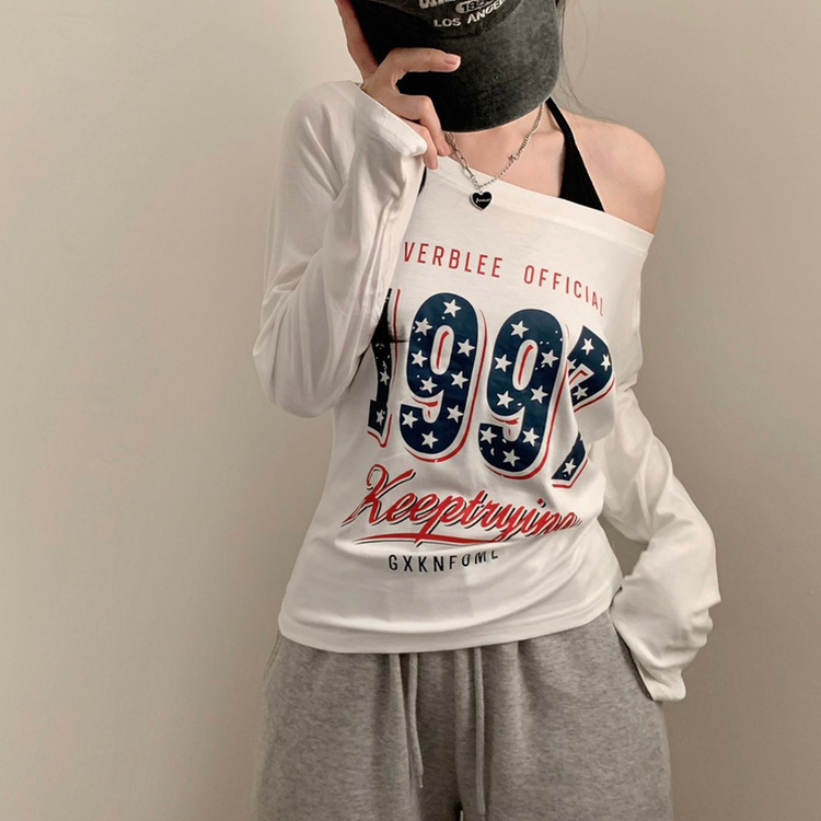 1997 가을 긴팔 원숄더 오프숄더 긴팔티 화이트