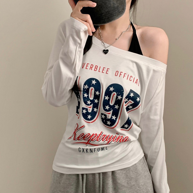 1997 가을 긴팔 원숄더 오프숄더 긴팔티 화이트