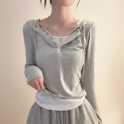 フードレイヤード長袖Tシャツ(5color) GREY