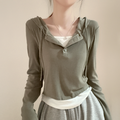 フードレイヤード長袖Tシャツ(5color) KHAKI