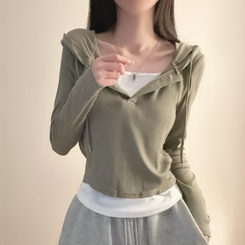 フードレイヤード長袖Tシャツ(5color) KHAKI