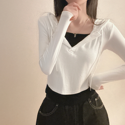 フードレイヤード長袖Tシャツ(5color) IVORY