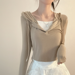 フードレイヤード長袖Tシャツ(5color) BEIGE