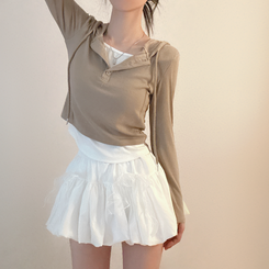 フードレイヤード長袖Tシャツ(5color) BEIGE