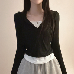 フードレイヤード長袖Tシャツ(5color) BLACK