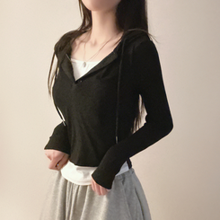 フードレイヤード長袖Tシャツ(5color) BLACK