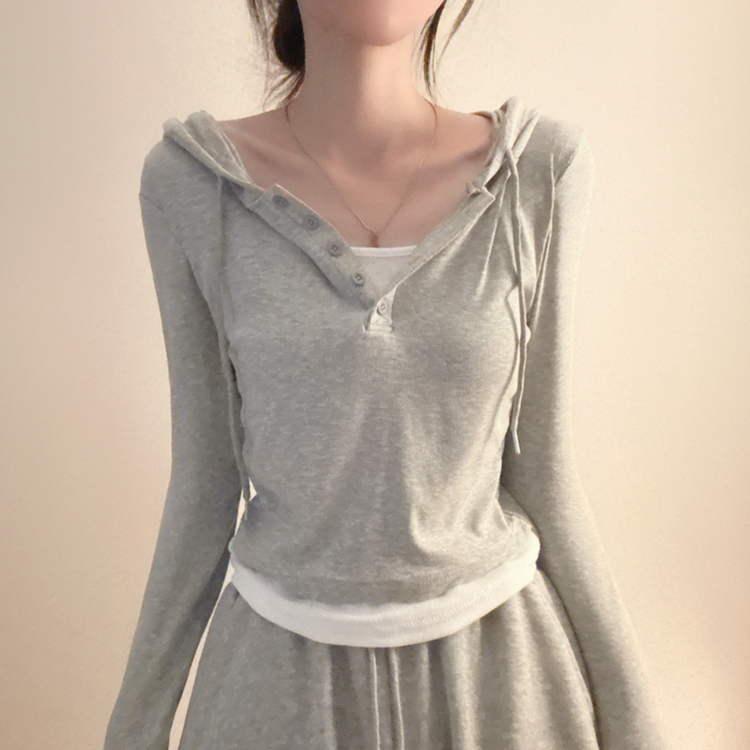 フードレイヤード長袖Tシャツ(5color) GREY