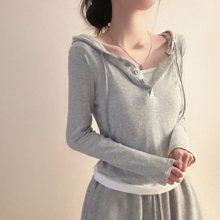 フードレイヤード長袖Tシャツ(5color) GREY