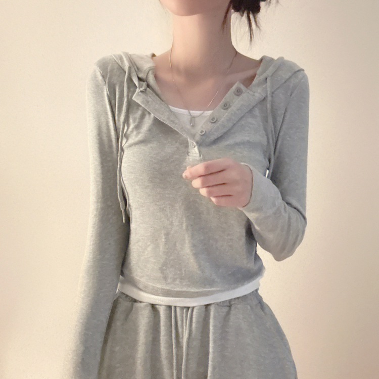 フードレイヤード長袖Tシャツ(5color) GREY