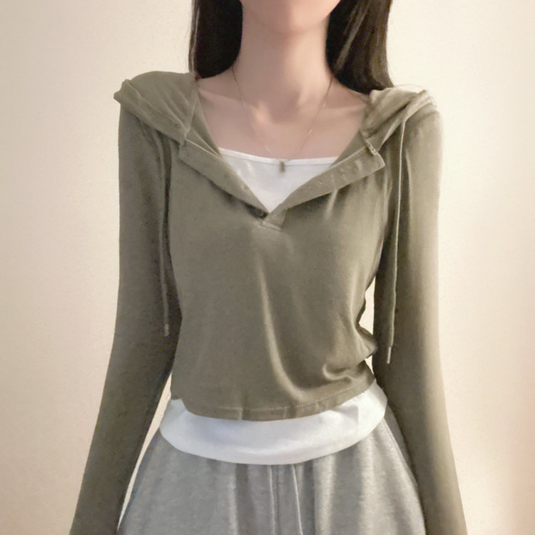 フードレイヤード長袖Tシャツ(5color) KHAKI