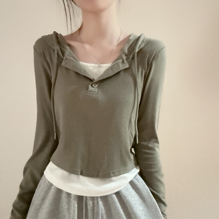 フードレイヤード長袖Tシャツ(5color) KHAKI