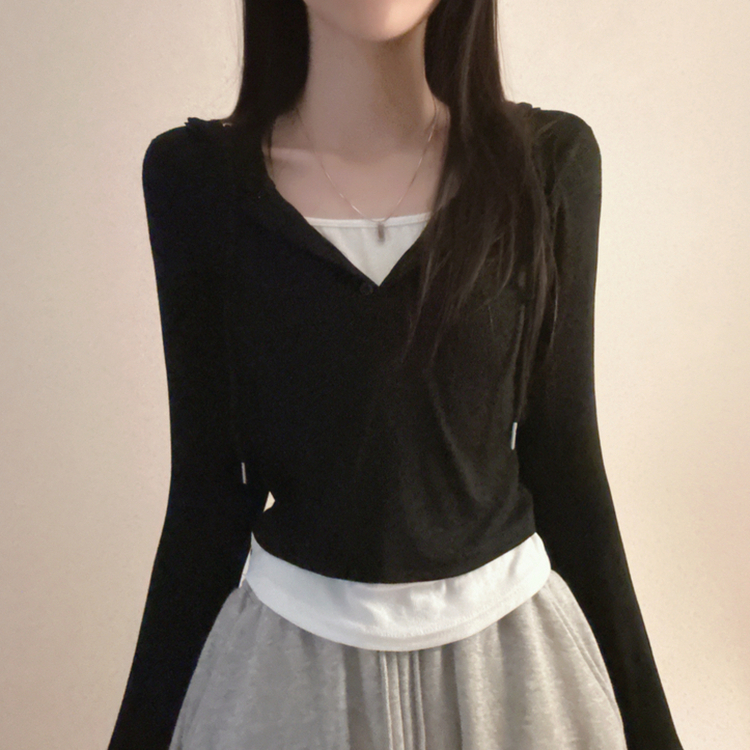 フードレイヤード長袖Tシャツ(5color) BLACK