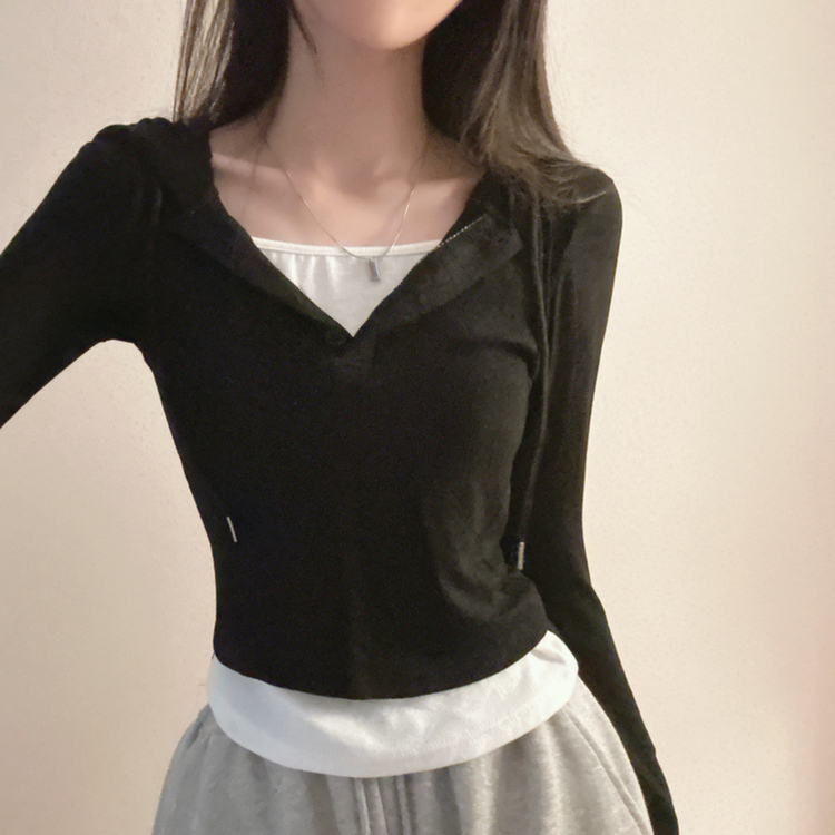 フードレイヤード長袖Tシャツ(5color) BLACK