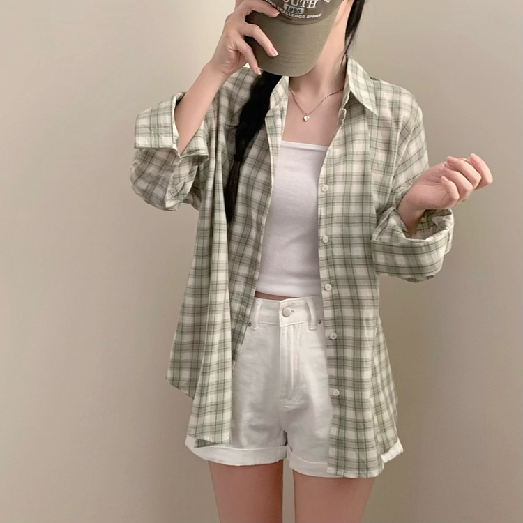 폴링 체크 루즈핏 박스핏 긴팔 셔츠 남방 민트