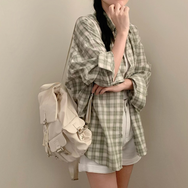 폴링 체크 루즈핏 박스핏 긴팔 셔츠 남방 민트