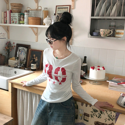 サイドシャーリングナンバー長袖Tシャツ(5color) IVORY