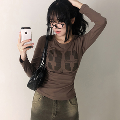サイドシャーリングナンバー長袖Tシャツ(5color) BROWN