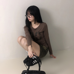 サイドシャーリングナンバー長袖Tシャツ(5color) BROWN