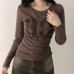 サイドシャーリングナンバー長袖Tシャツ(5color) BROWN