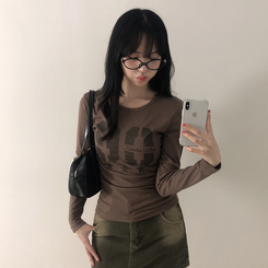 サイドシャーリングナンバー長袖Tシャツ(5color) BROWN