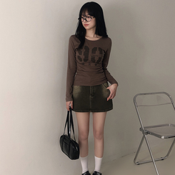 サイドシャーリングナンバー長袖Tシャツ(5color) BROWN