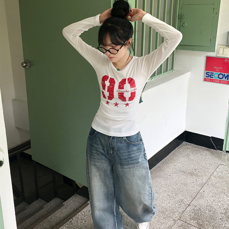 サイドシャーリングナンバー長袖Tシャツ(5color) IVORY