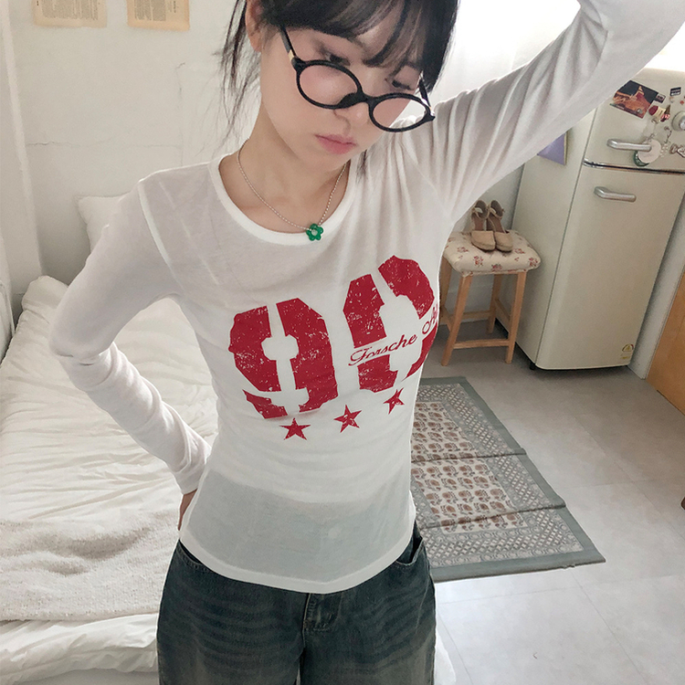 サイドシャーリングナンバー長袖Tシャツ(5color) IVORY