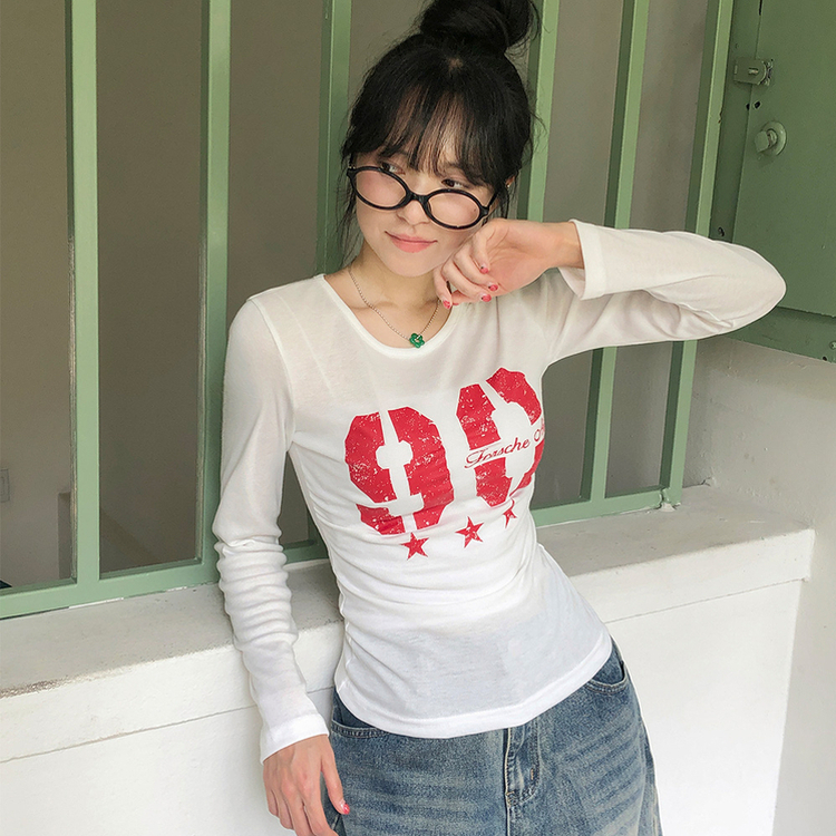 サイドシャーリングナンバー長袖Tシャツ(5color) IVORY