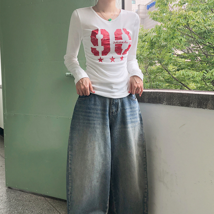 サイドシャーリングナンバー長袖Tシャツ(5color) IVORY