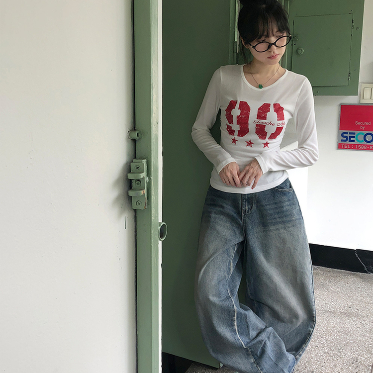 サイドシャーリングナンバー長袖Tシャツ(5color) IVORY