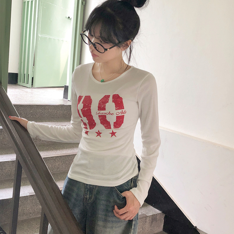 サイドシャーリングナンバー長袖Tシャツ(5color) IVORY