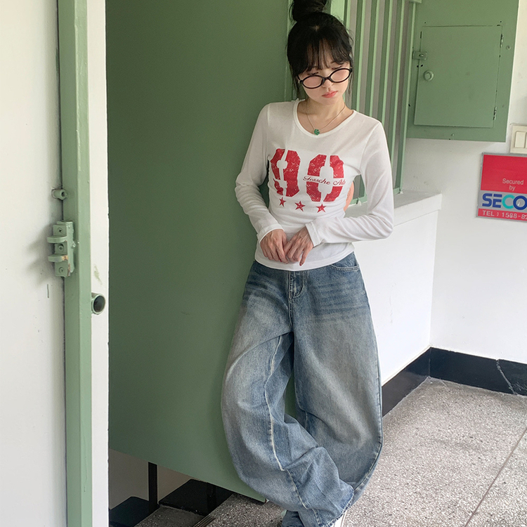 サイドシャーリングナンバー長袖Tシャツ(5color) IVORY