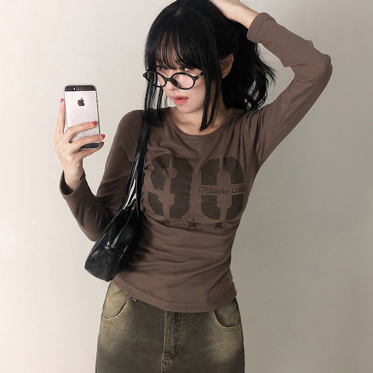 サイドシャーリングナンバー長袖Tシャツ(5color) BROWN